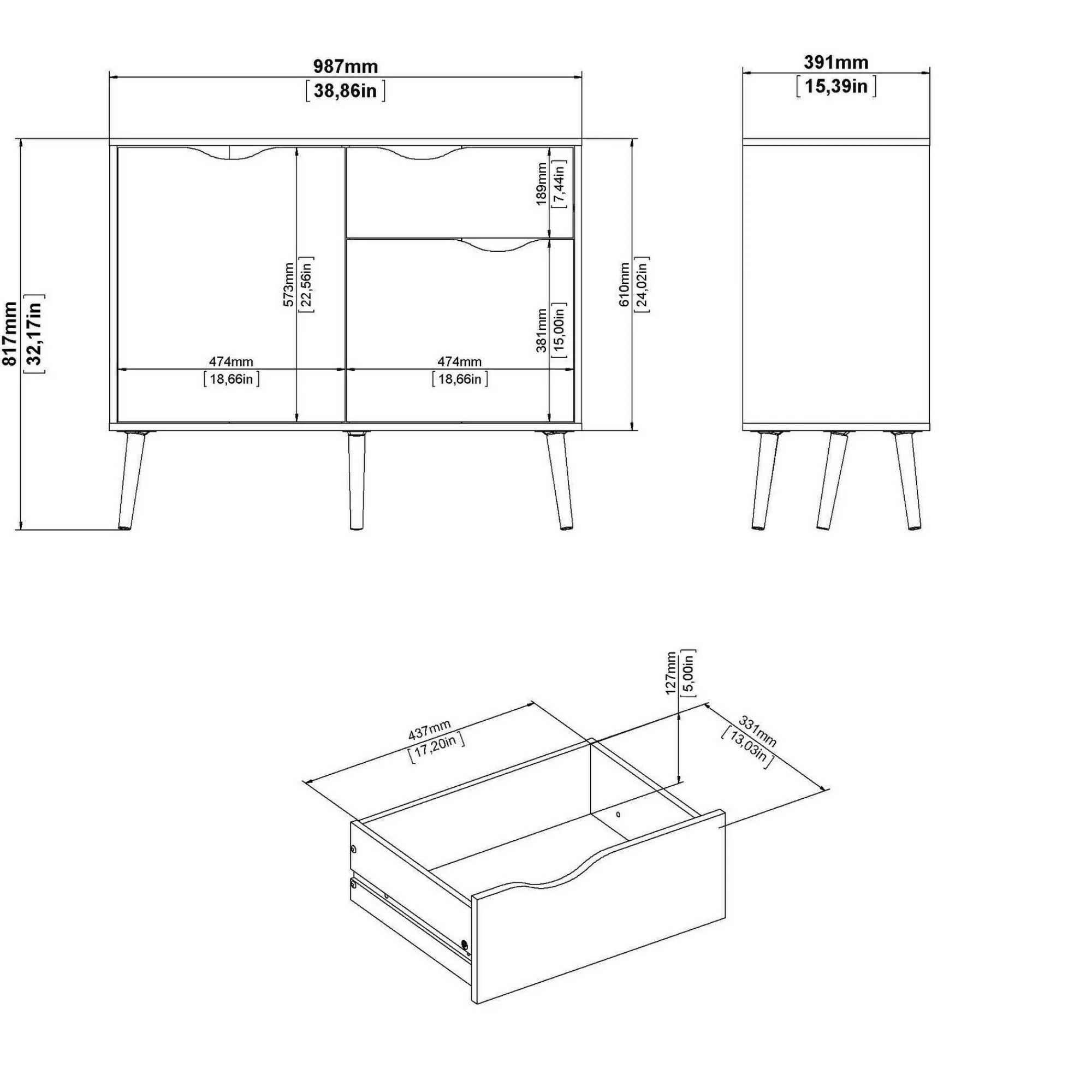 Credenza Audit, 98x39 h81 cm, Bianco e Quercia<Dmora New