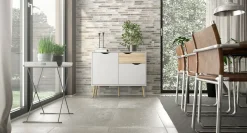 Credenza Audit, 98x39 h81 cm, Bianco e Quercia<Dmora New