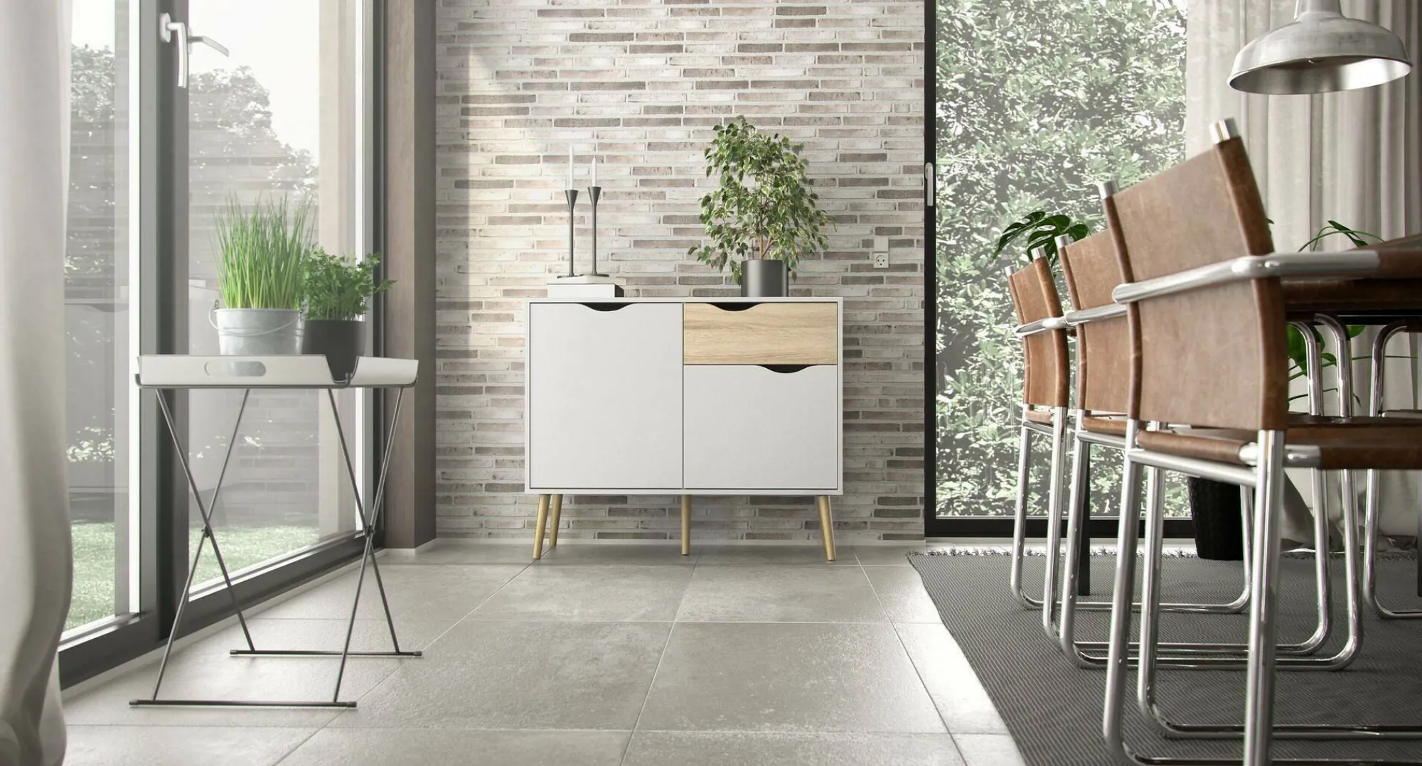 Credenza Audit, 98x39 h81 cm, Bianco e Quercia<Dmora New