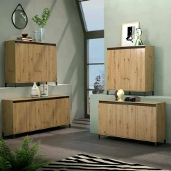 Credenza Averara, 138x110h40 cm, Bianco lucido e Antracite<Dmora Flash Sale