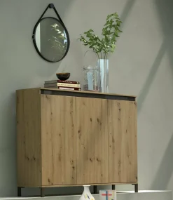 Credenza Averara, 138x110h40 cm, Bianco lucido e Antracite<Dmora Flash Sale