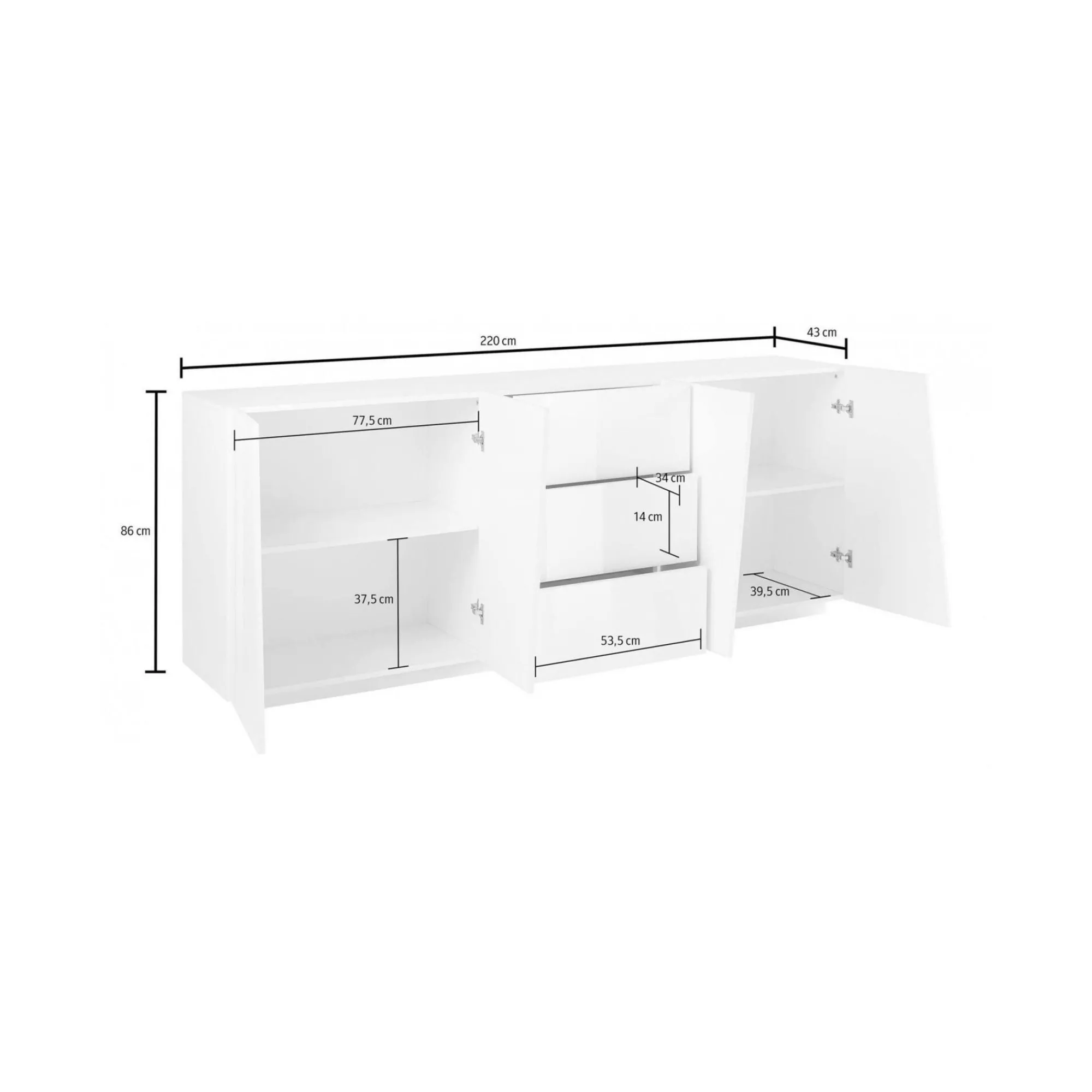 Credenza Ayrton, cm 220x43h86,<Dmora Cheap