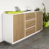 Credenza Aysha, cm 160x41h86, Bianco lucido e Noce<Dmora Flash Sale
