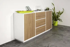 Credenza Aysha, cm 160x41h86, Bianco lucido e Noce<Dmora Flash Sale