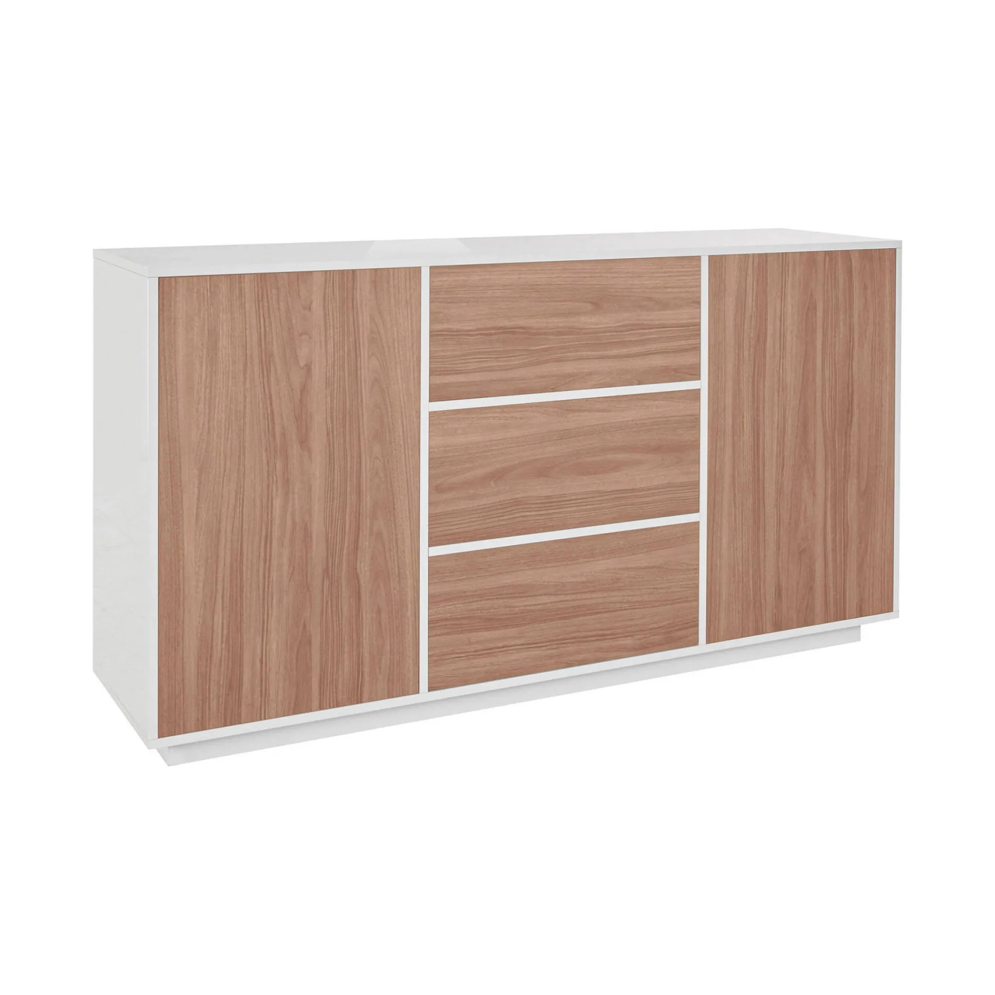 Credenza Aysha, cm 160x41h86, Bianco lucido e Noce<Dmora Flash Sale