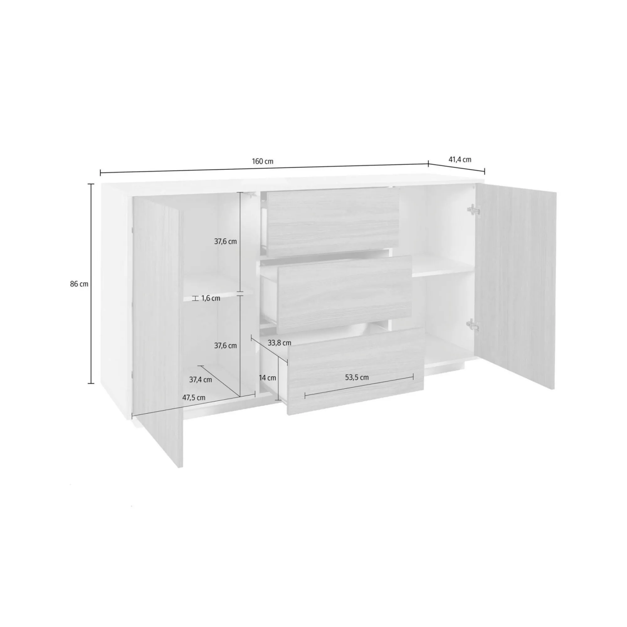 Credenza Aysha, cm 160x41h86, Bianco lucido e Noce<Dmora Flash Sale