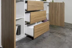 Credenza Aysha, cm 160x41h86, Bianco lucido e Noce<Dmora Flash Sale
