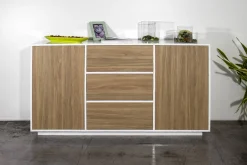 Credenza Aysha, cm 160x41h86, Bianco lucido e Noce<Dmora Flash Sale