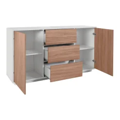 Credenza Aysha, cm 160x41h86, Bianco lucido e Noce<Dmora Flash Sale