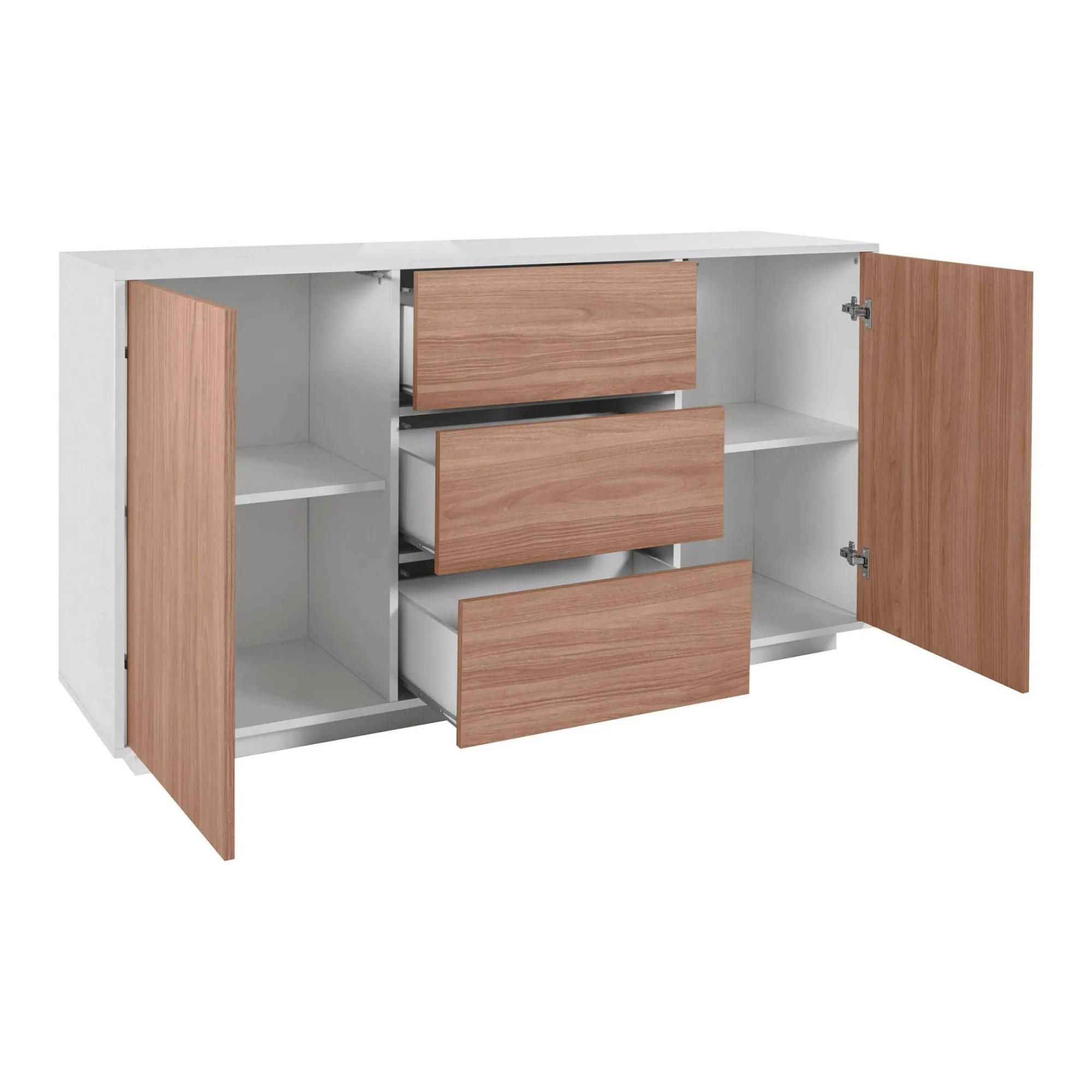 Credenza Aysha, cm 160x41h86, Bianco lucido e Noce<Dmora Flash Sale