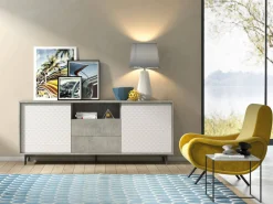 Credenza Azis, 184x45h77 cm, Bianco e Cemento<Dmora Hot