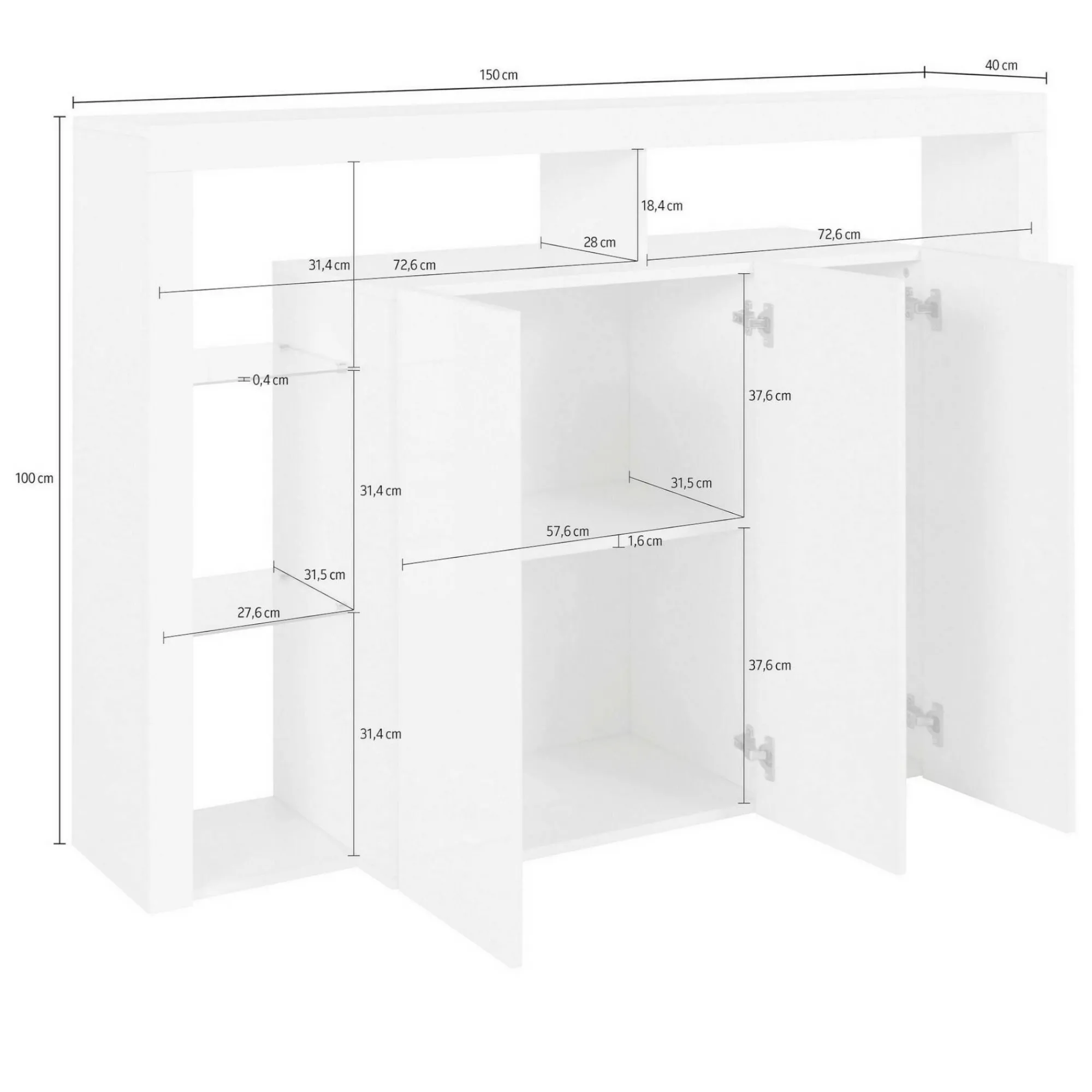 Credenza Bagnasco, 150x40h100 cm,<Dmora Clearance