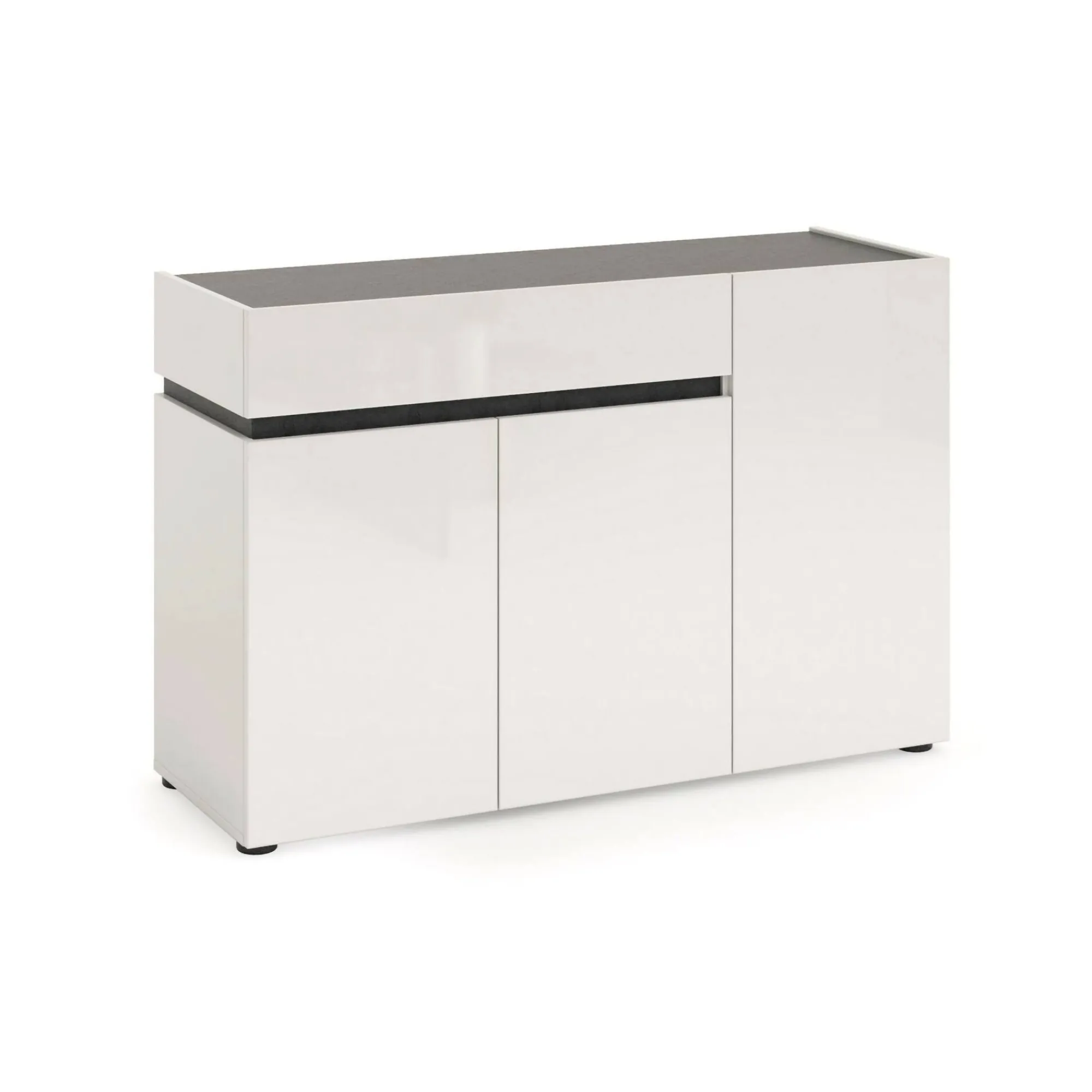Credenza Bajardo, 120x42h80 cm, Bianco lucido e Antracite<Dmora Fashion