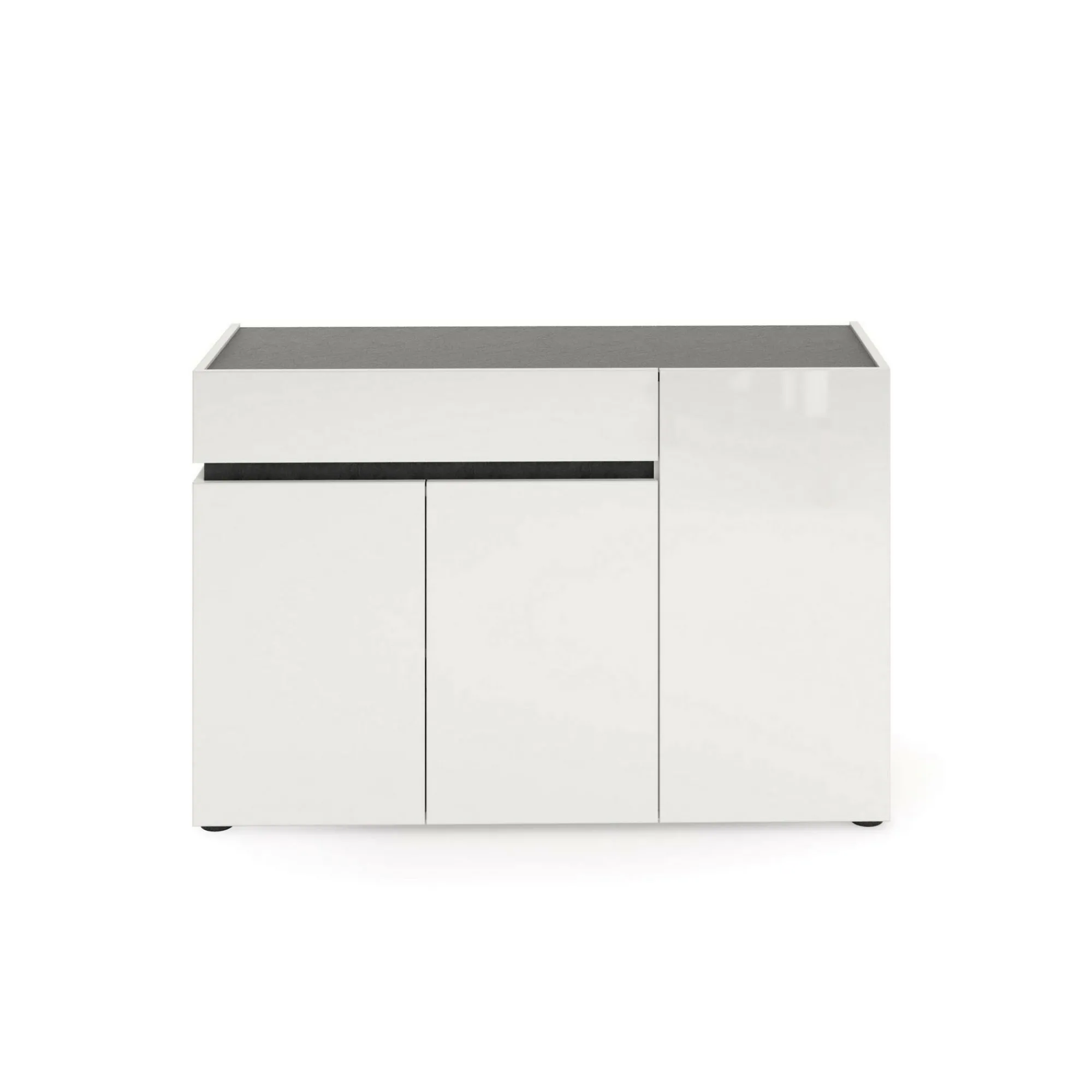 Credenza Bajardo, 120x42h80 cm, Bianco lucido e Antracite<Dmora Fashion