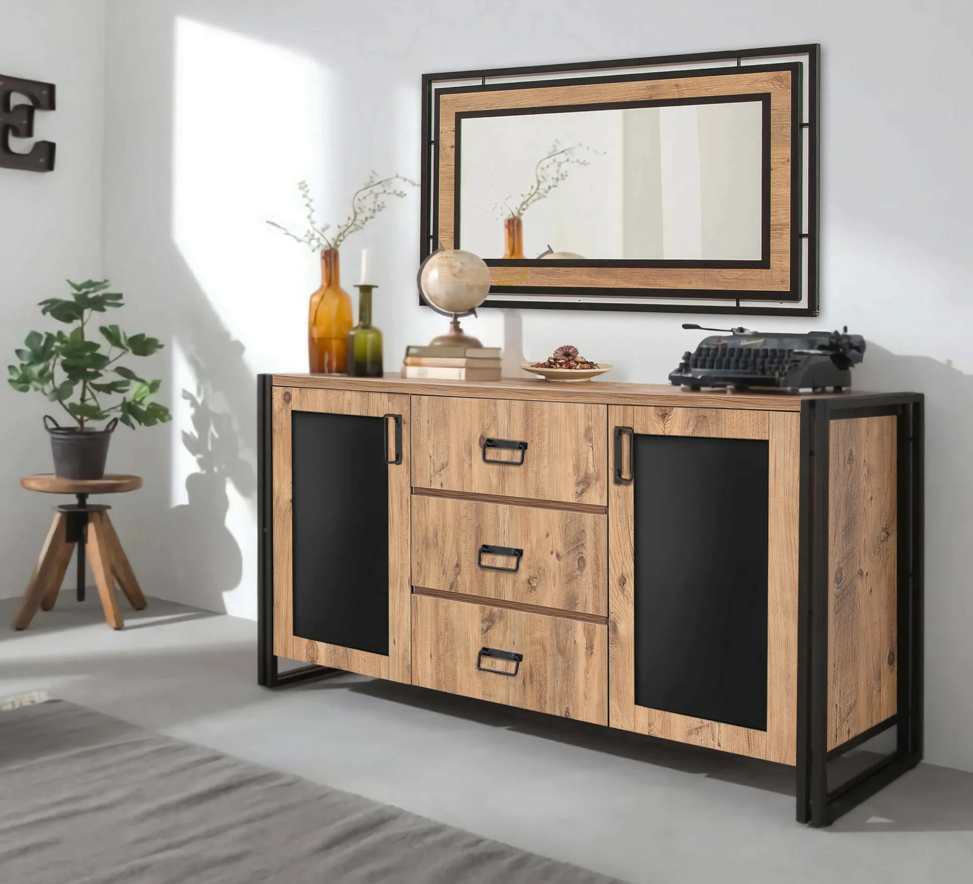 Credenza Baldo, 160x45 h80 cm, Quercia e Nero<Dmora Cheap