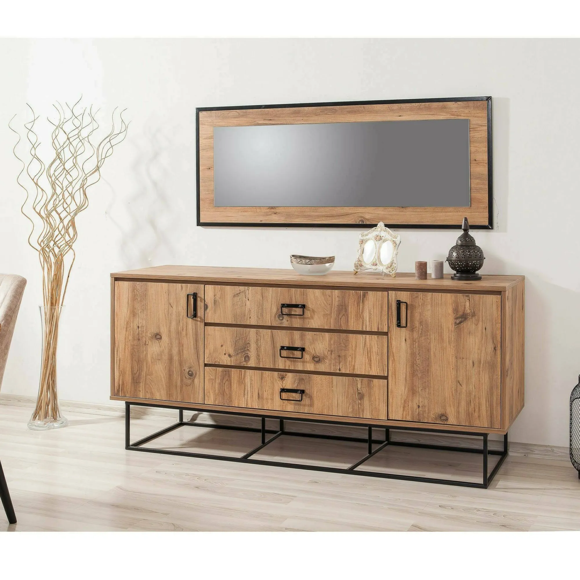 Credenza Barrea, Quercia e Nero, 180x45h80 cm<Dmora Cheap