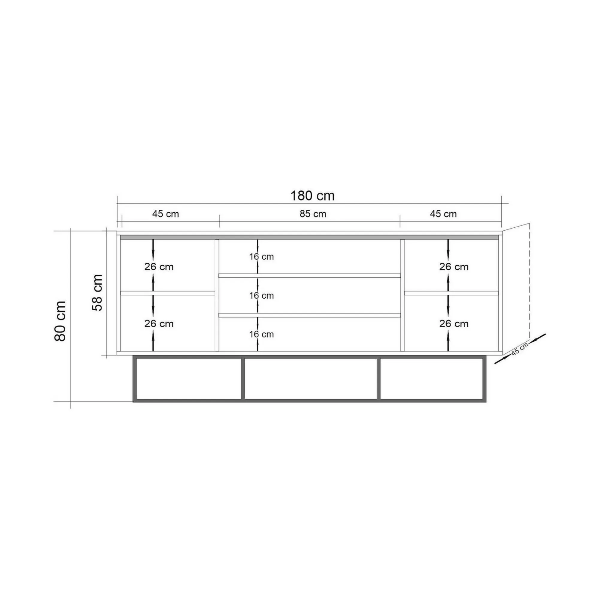 Credenza Barrea, Quercia e Nero, 180x45h80 cm<Dmora Cheap
