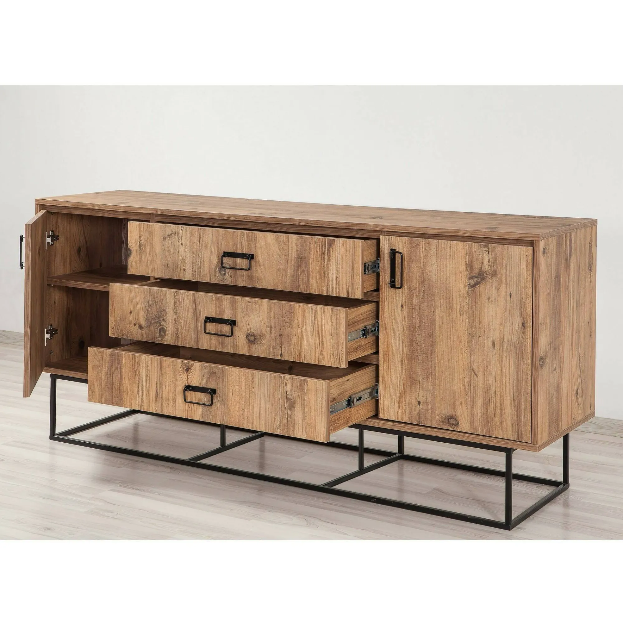 Credenza Barrea, Quercia e Nero, 180x45h80 cm<Dmora Cheap
