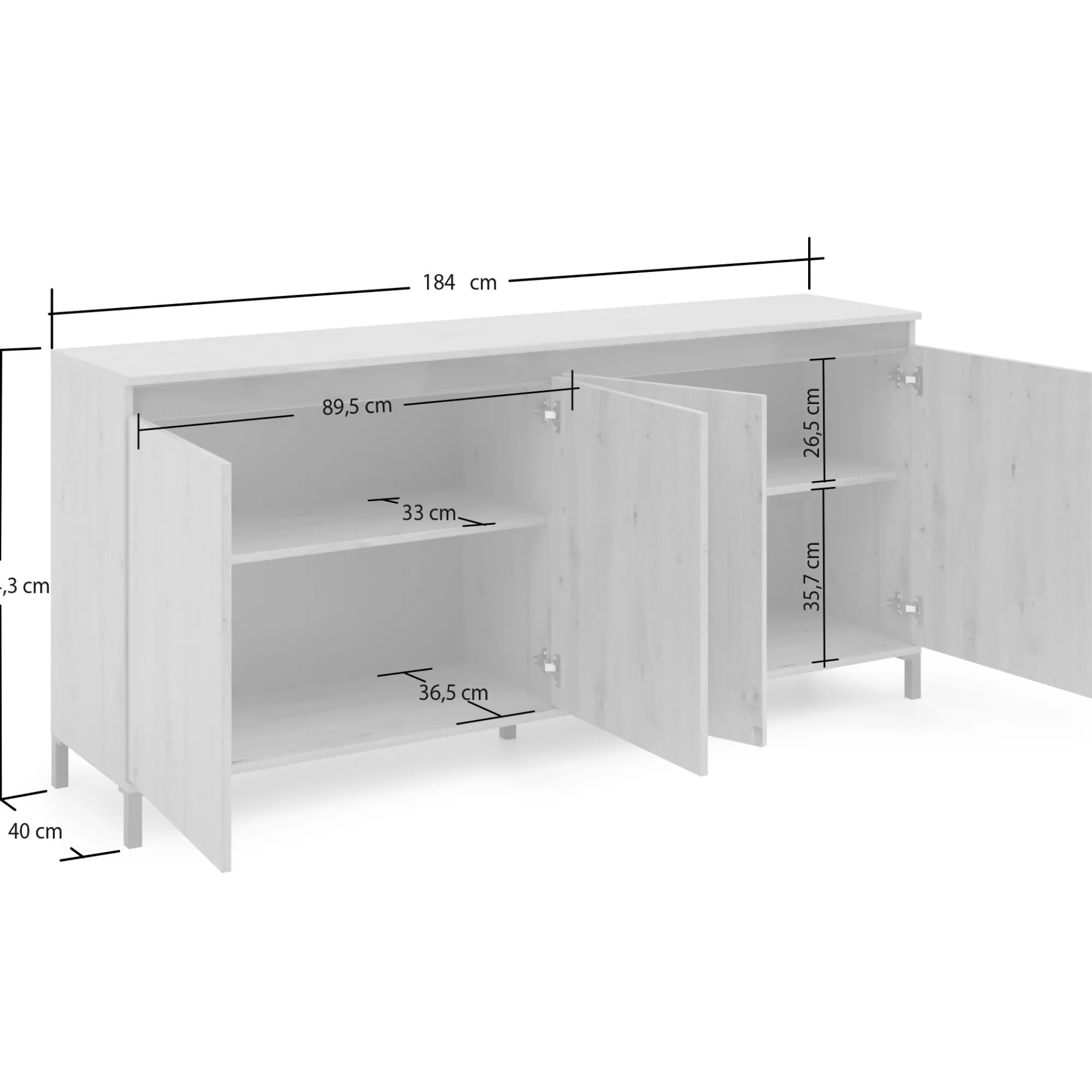 Credenza Basiano, 184x90h40 cm, Bianco lucido e Antracite<Dmora New
