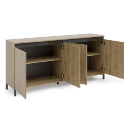 Credenza Basiano, 184x90h40 cm, Bianco lucido e Antracite<Dmora New