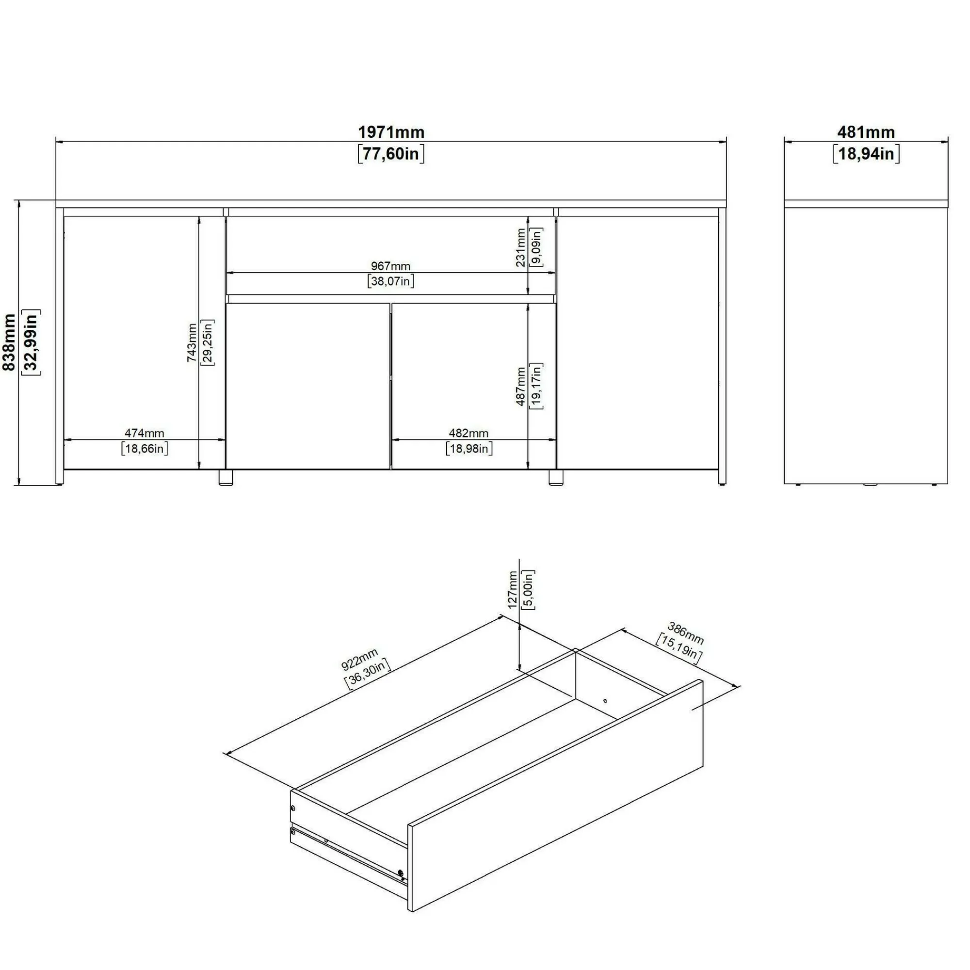 Credenza Basile, 48x197 h84 cm, Rovere e Bianco<Dmora Store