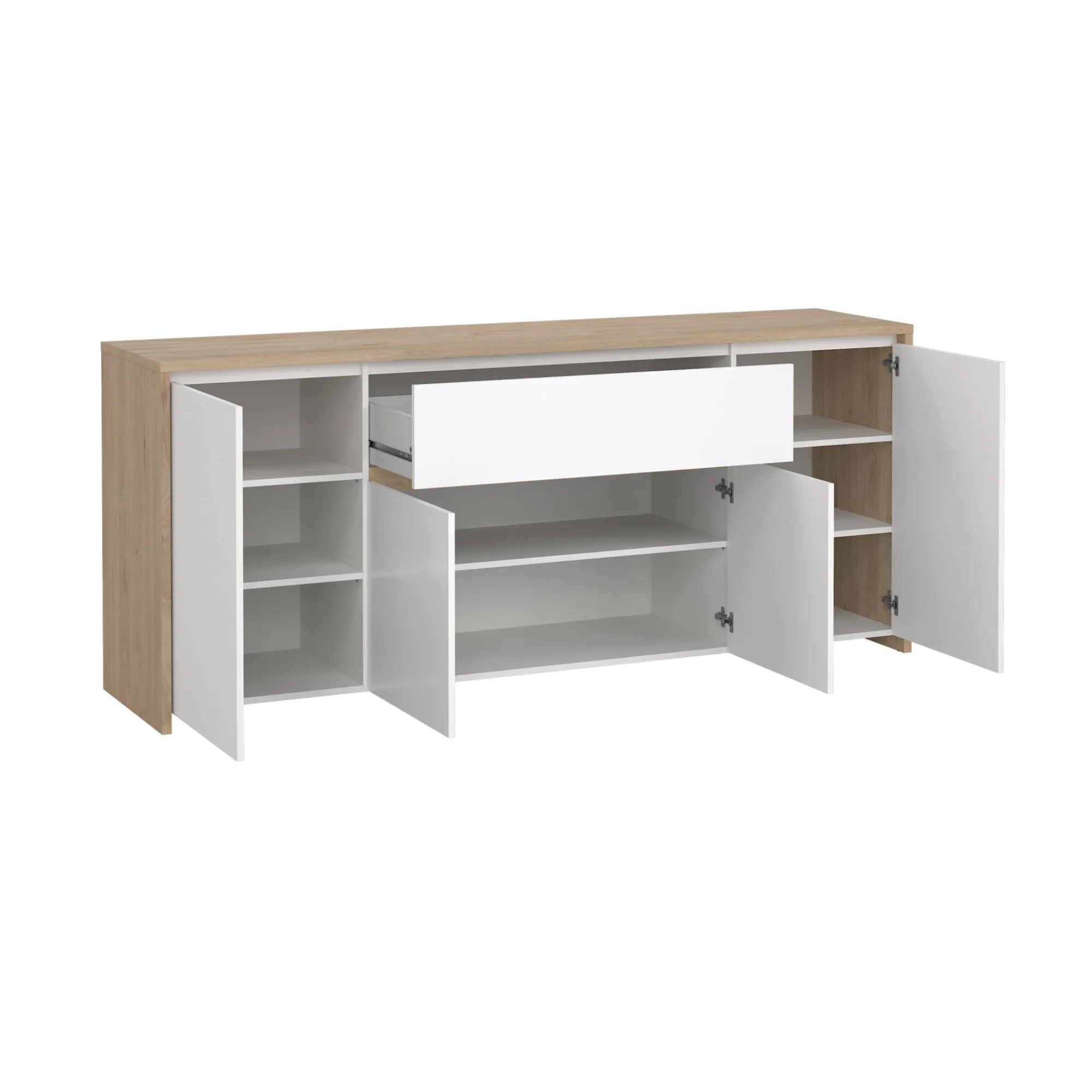 Credenza Basile, 48x197 h84 cm, Rovere e Bianco<Dmora Store