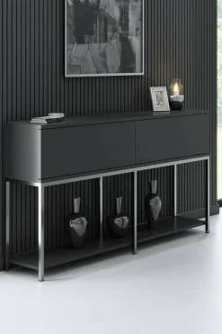 Credenza Basilia, 150x30h80 cm, Antracite e Argento<Dmora Best Sale