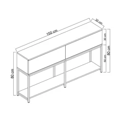 Credenza Basilia, 150x30h80 cm, Bianco e Nero<Dmora Discount