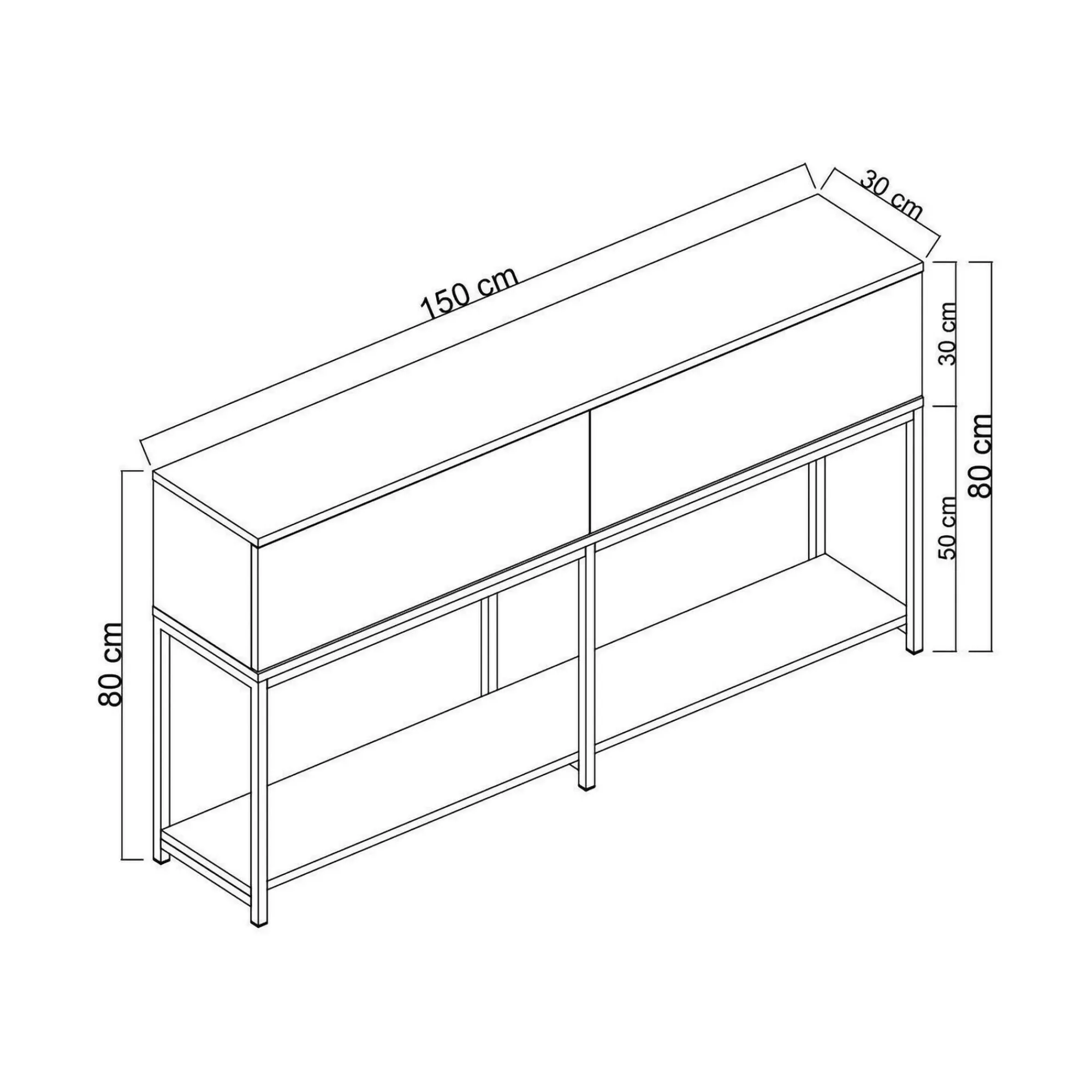 Credenza Basilia, 150x30h80 cm, Bianco e Nero<Dmora Discount