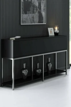 Credenza Basilia, 150x30h80 cm, Nero e Argento<Dmora Sale