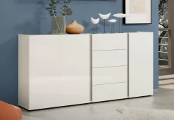 Credenza Baveno, 180x38h92 cm, Bianco lucido e Antracite<Dmora Online