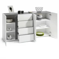 Credenza Baveno, 180x38h92 cm, Bianco lucido e Antracite<Dmora Online
