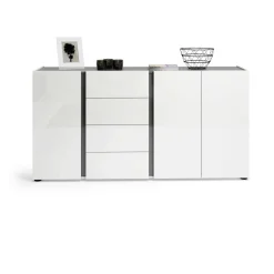 Credenza Baveno, 180x38h92 cm, Bianco lucido e Antracite<Dmora Online