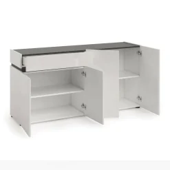 Credenza Beinette, 160x42h80 cm, Bianco lucido e Antracite<Dmora New