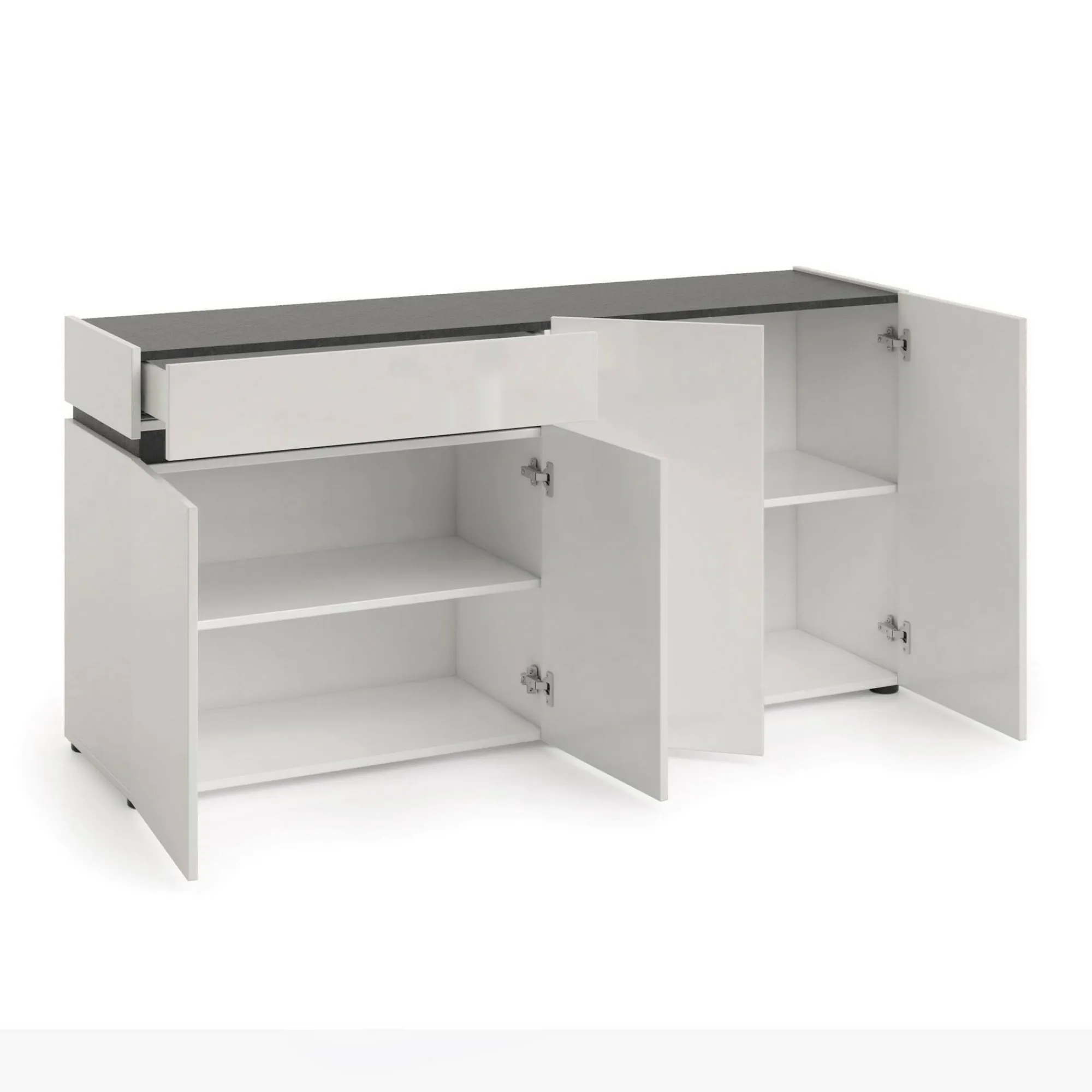 Credenza Beinette, 160x42h80 cm, Bianco lucido e Antracite<Dmora New
