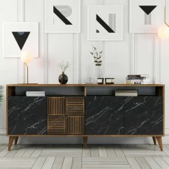 Credenza Benjamin, 180x35 h79 cm, Noce e Nero<Dmora Clearance