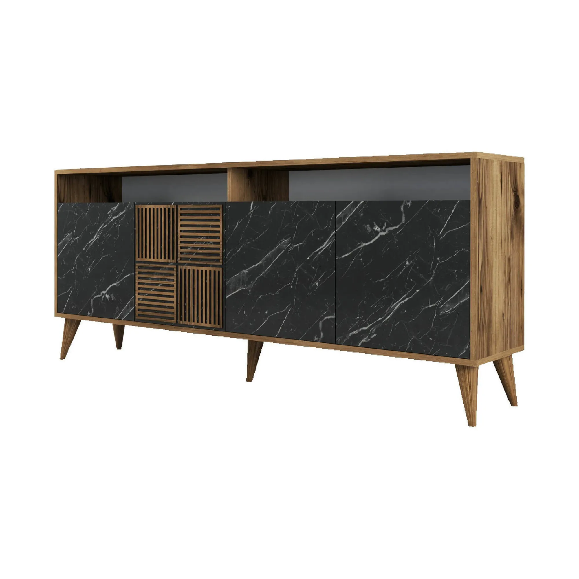 Credenza Benjamin, 180x35 h79 cm, Noce e Nero<Dmora Clearance