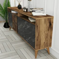 Credenza Benjamin, 180x35 h79 cm, Noce e Nero<Dmora Clearance