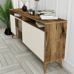 Credenza Benjamin, 180x35 h79 cm, Noce e Crema<Dmora Clearance