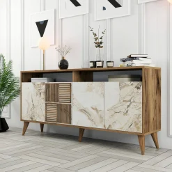 Credenza Benjamin, 160x35 h78 cm, Noce e Grigio<Dmora Cheap