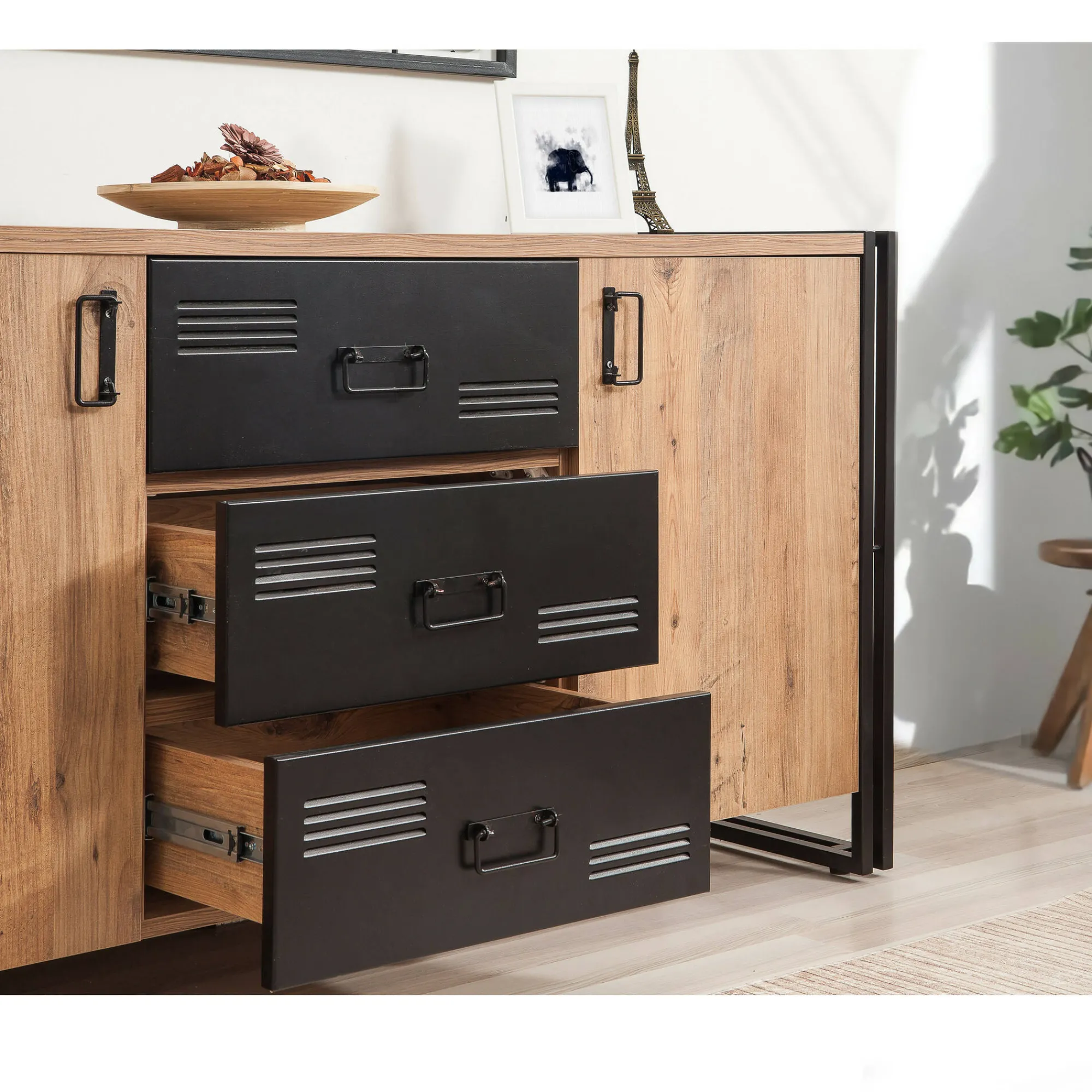 Credenza Cimaron, 160x45 h80 cm, Quercia e Nero<Dmora Store