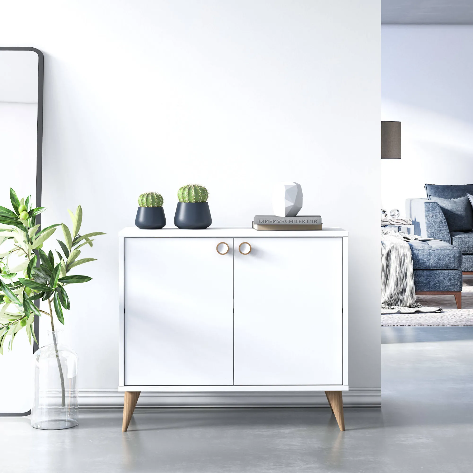 Credenza con due ante battenti e due ripiani interni, cm 85 x 35 x 74, colore<Dmora New