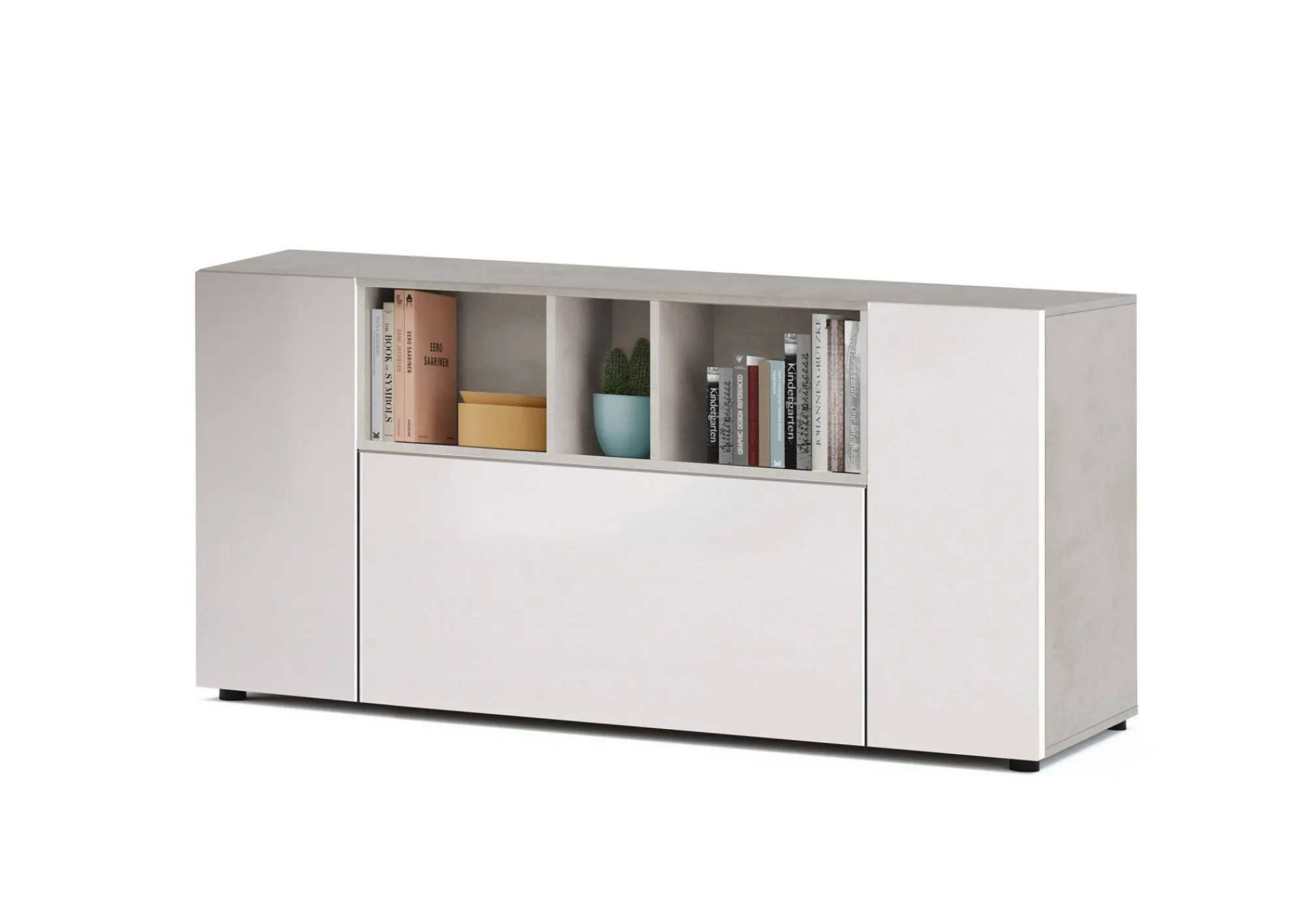 Credenza Crisantemo, 150x41h76 cm, Bianco e Cemento<Dmora Store
