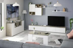 Credenza Crisantemo, 150x41h76 cm, Bianco e Rovere<Dmora Fashion