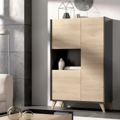 Credenza Crono, 81x43h135 cm, Rovere e Antracite<Dmora Cheap