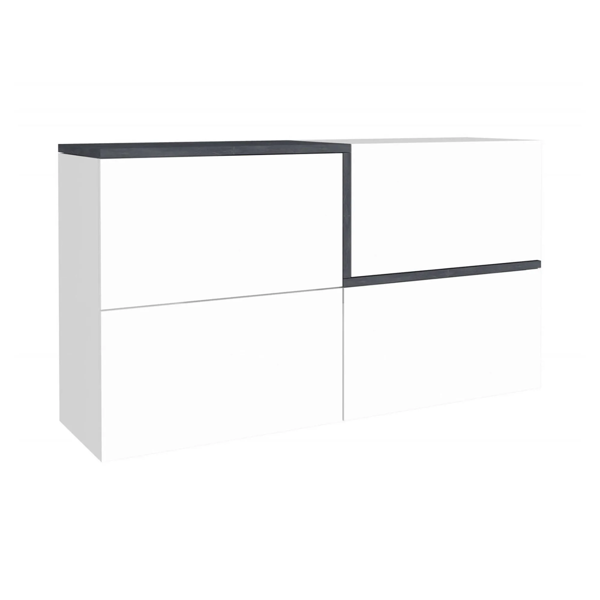 Credenza Daabe, cm 150x40h80, Bianco lucido e Ardesia<Dmora Cheap