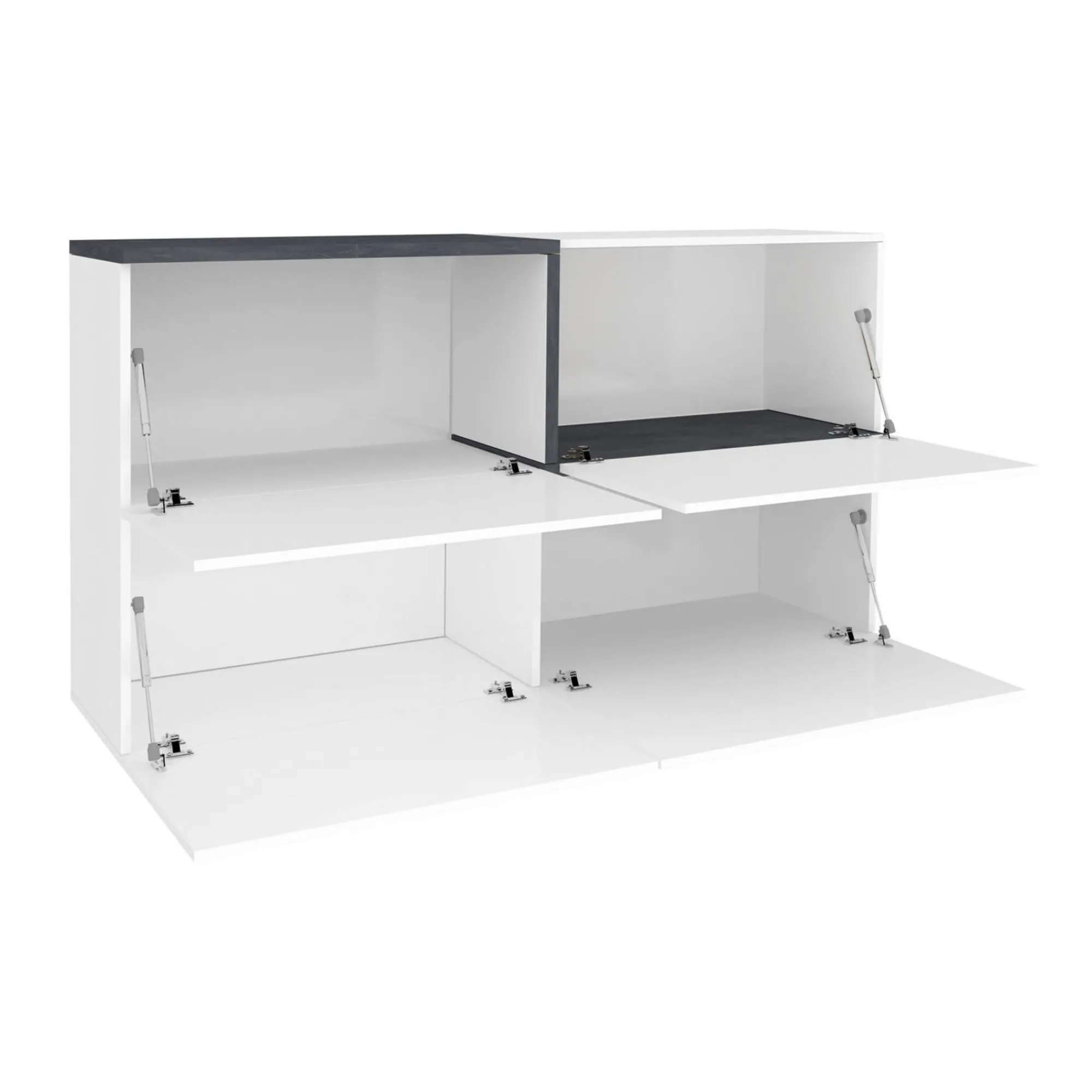 Credenza Daabe, cm 150x40h80, Bianco lucido e Ardesia<Dmora Cheap