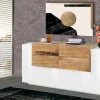 Credenza Daas, cm 160x45h86, Bianco lucido e Acero<Dmora Clearance