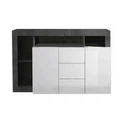 Credenza Dalle, 146x42 h93 cm, Bianco lucido e Ardesia<Dmora Best