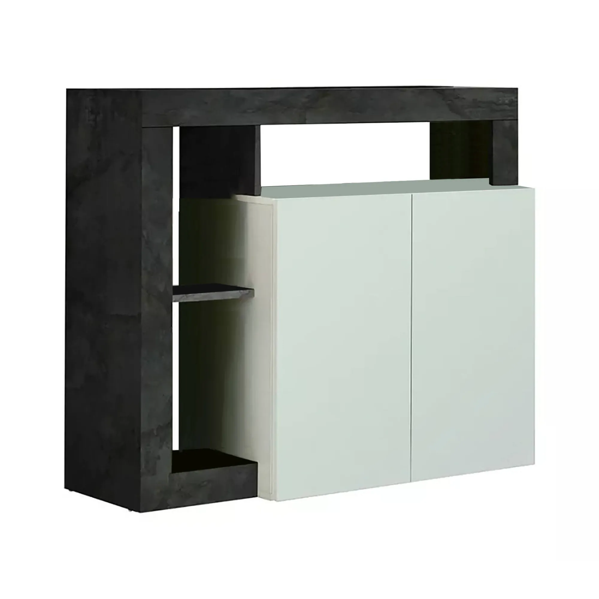 Credenza Dalle, 108x42 h93 cm, Bianco lucido e Ardesia<Dmora Outlet